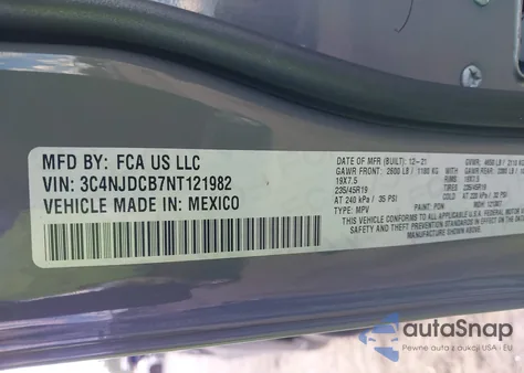 2022 Jeep Compass Limited 4X4 z USA, uszkodzony, nr VIN 3C4NJDCB7NT121982